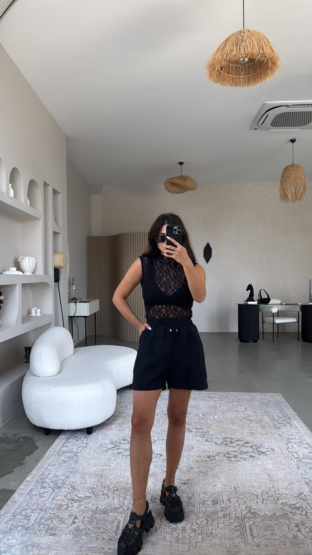 Siyah Tensel Basic Şort