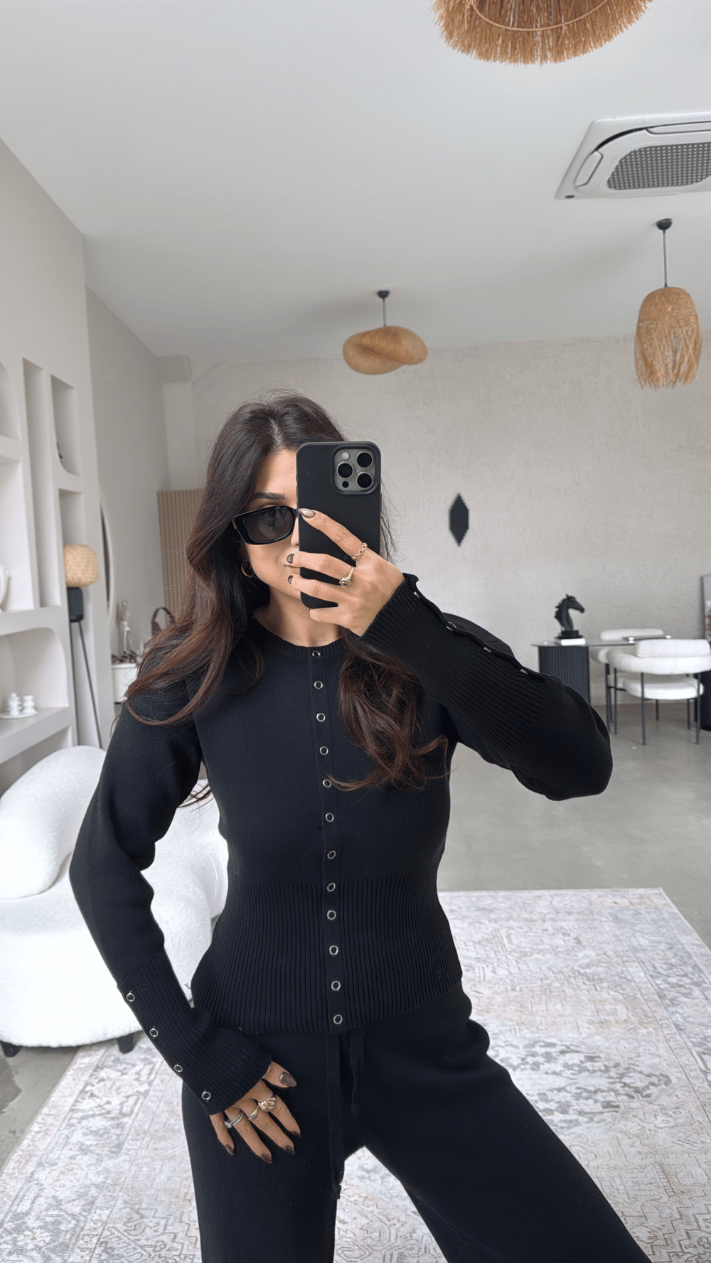 Siyah Triko Çıtçıtlı Pantolon Hırka Takım