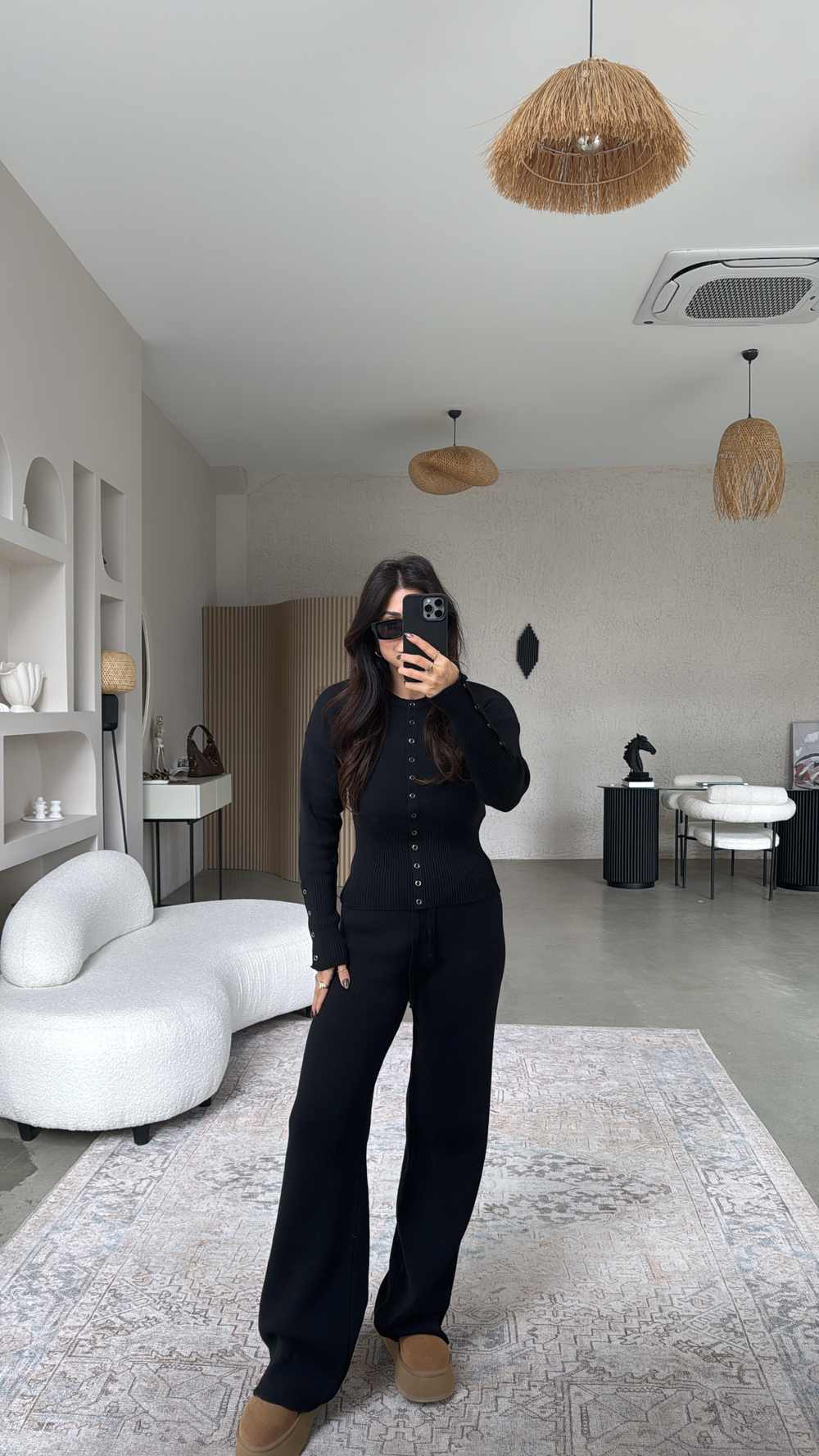 Siyah Triko Çıtçıtlı Pantolon Hırka Takım