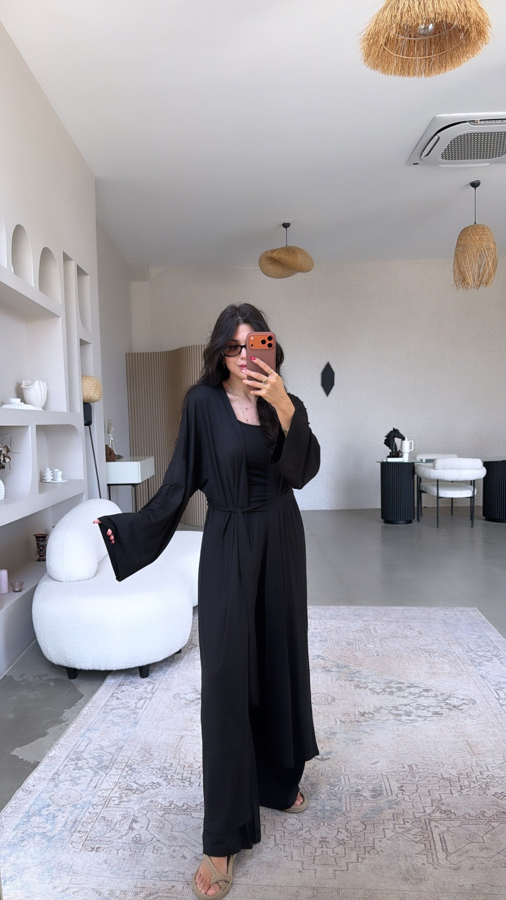 Siyah Uzun Viskon Less Kimono