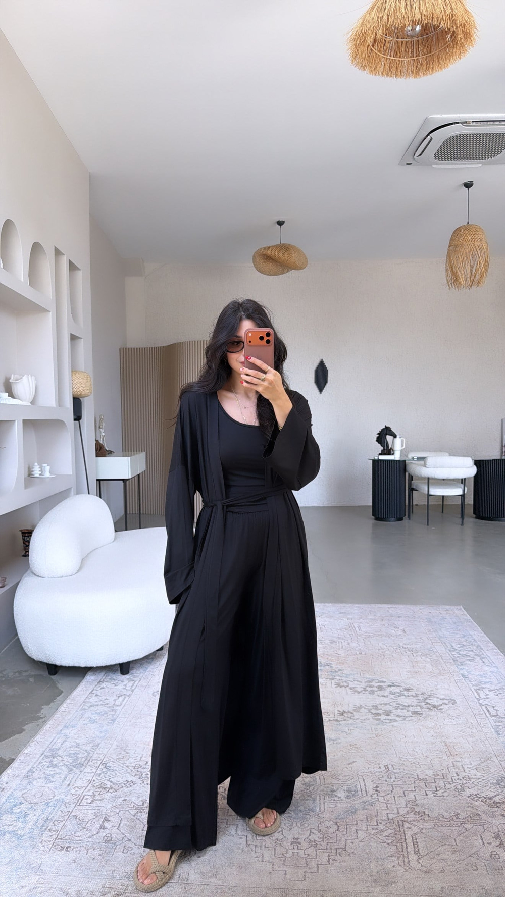 Siyah Uzun Viskon Less Kimono