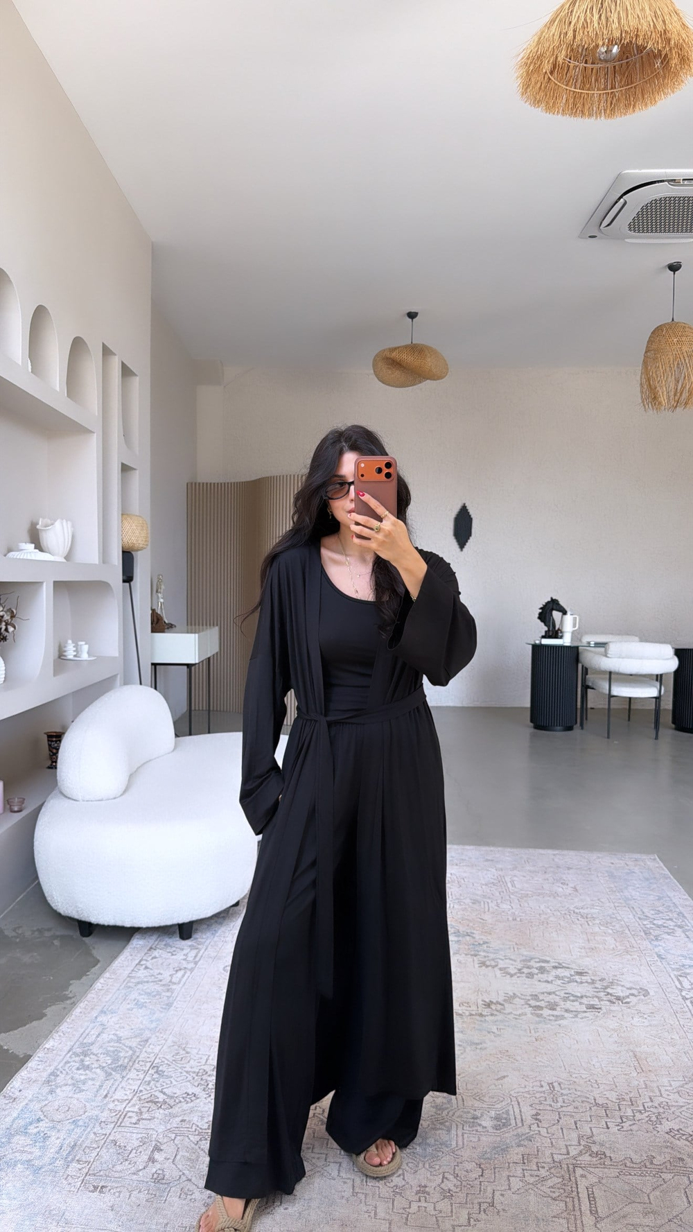 Siyah Uzun Viskon Less Kimono