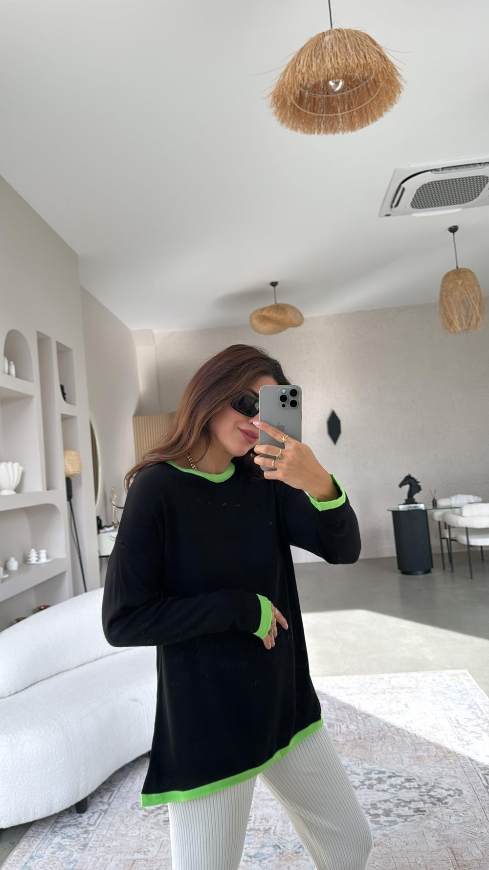 Siyah Yeşil Biyeli Triko