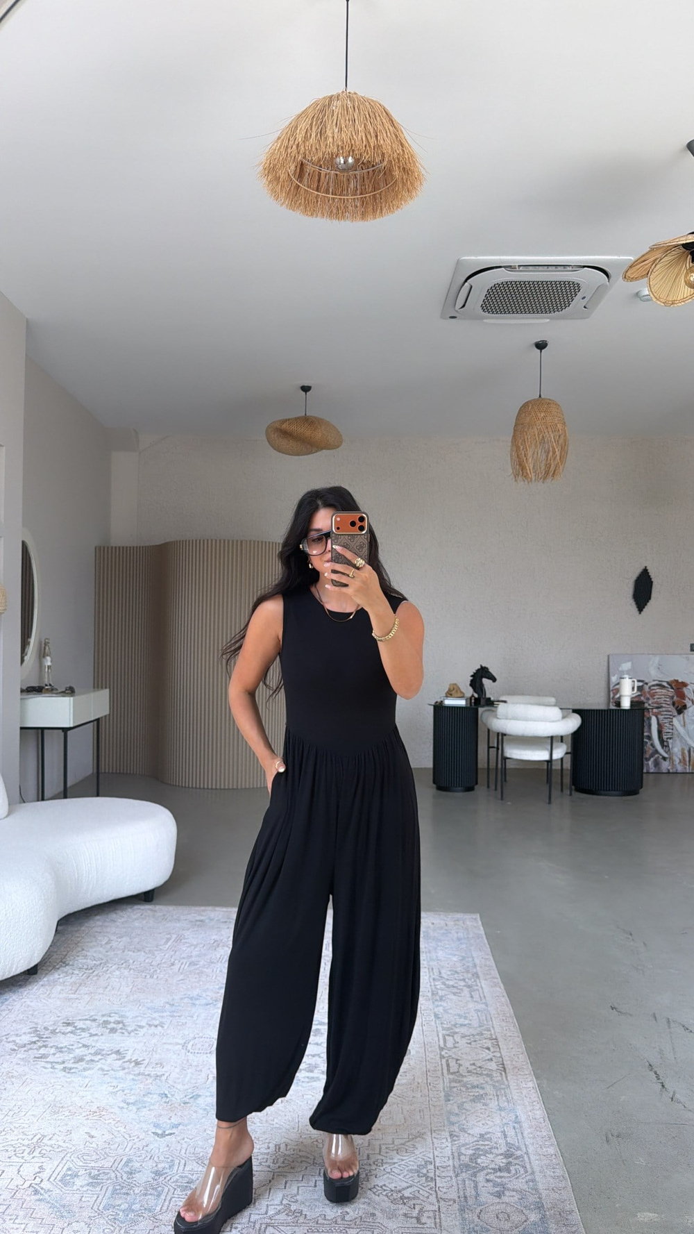 Siyah Yumuşak Salaş Şalvar Tulum