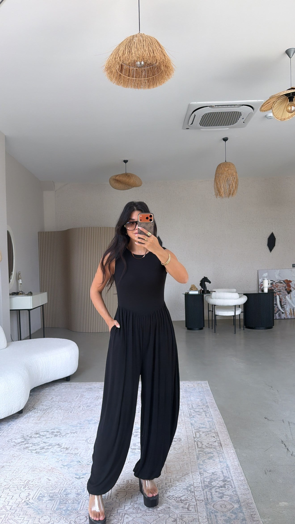 Siyah Yumuşak Salaş Şalvar Tulum
