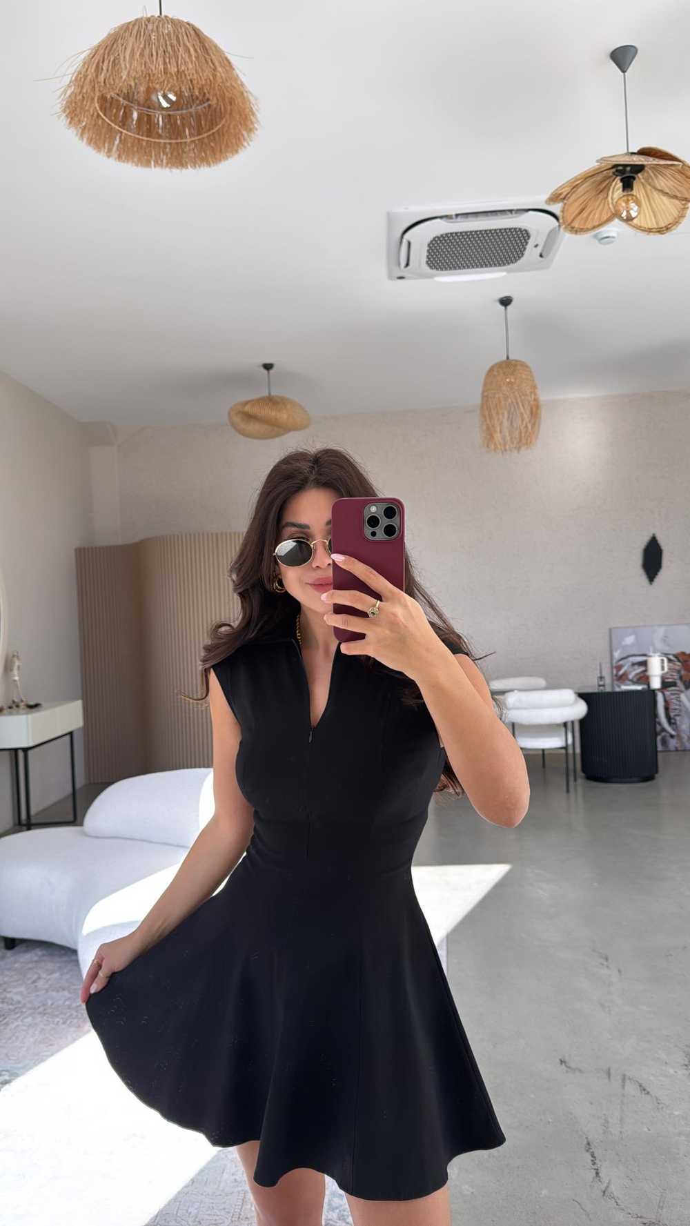 Siyah ZR Gömlek Yaka Fermuarlı Elbise