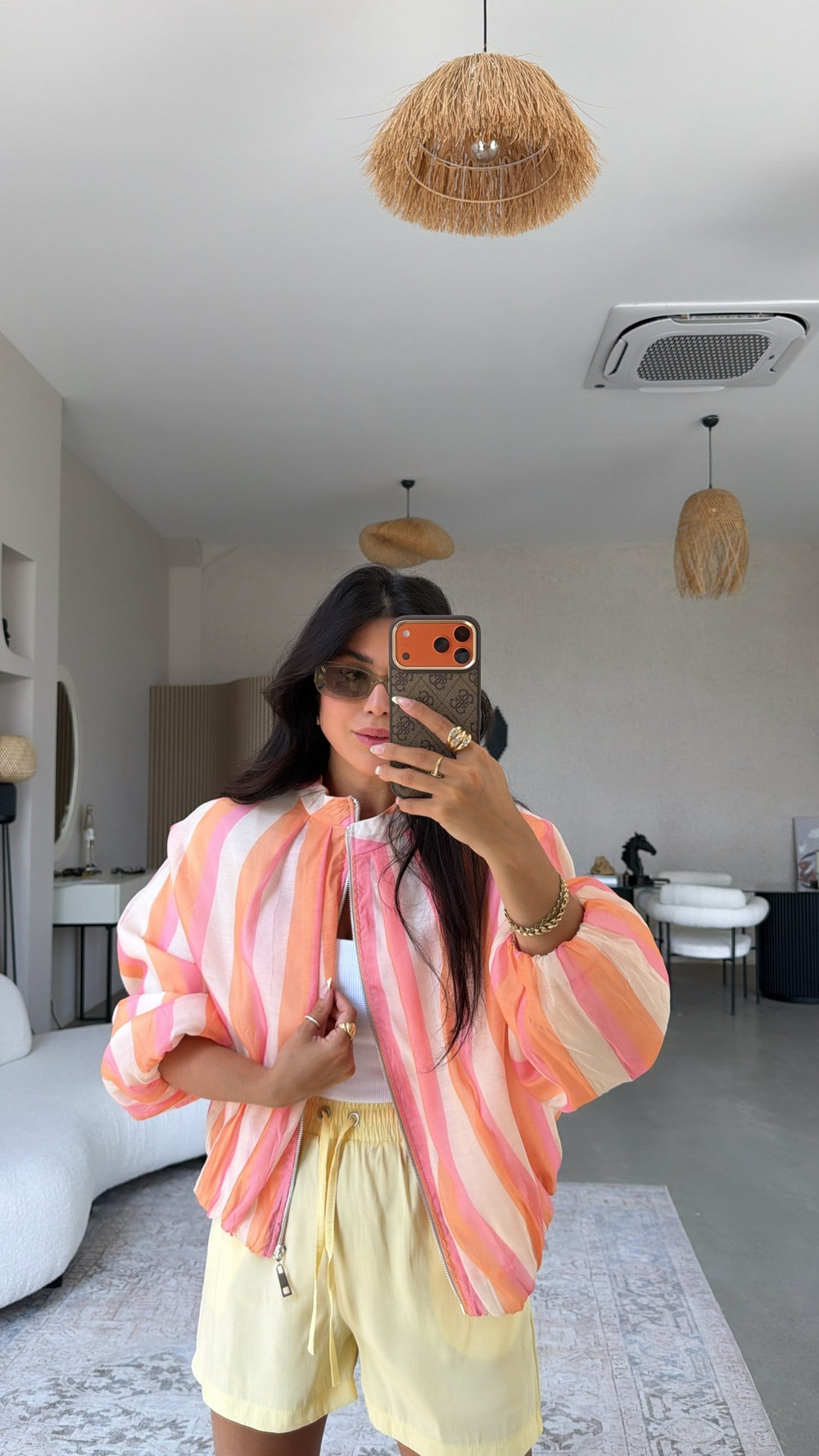 Soft Turuncu Pembe Şeritli ZR Model Ceket