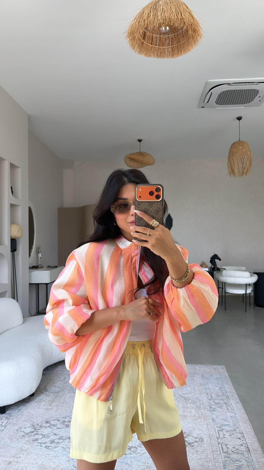 Soft Turuncu Pembe Şeritli ZR Model Ceket