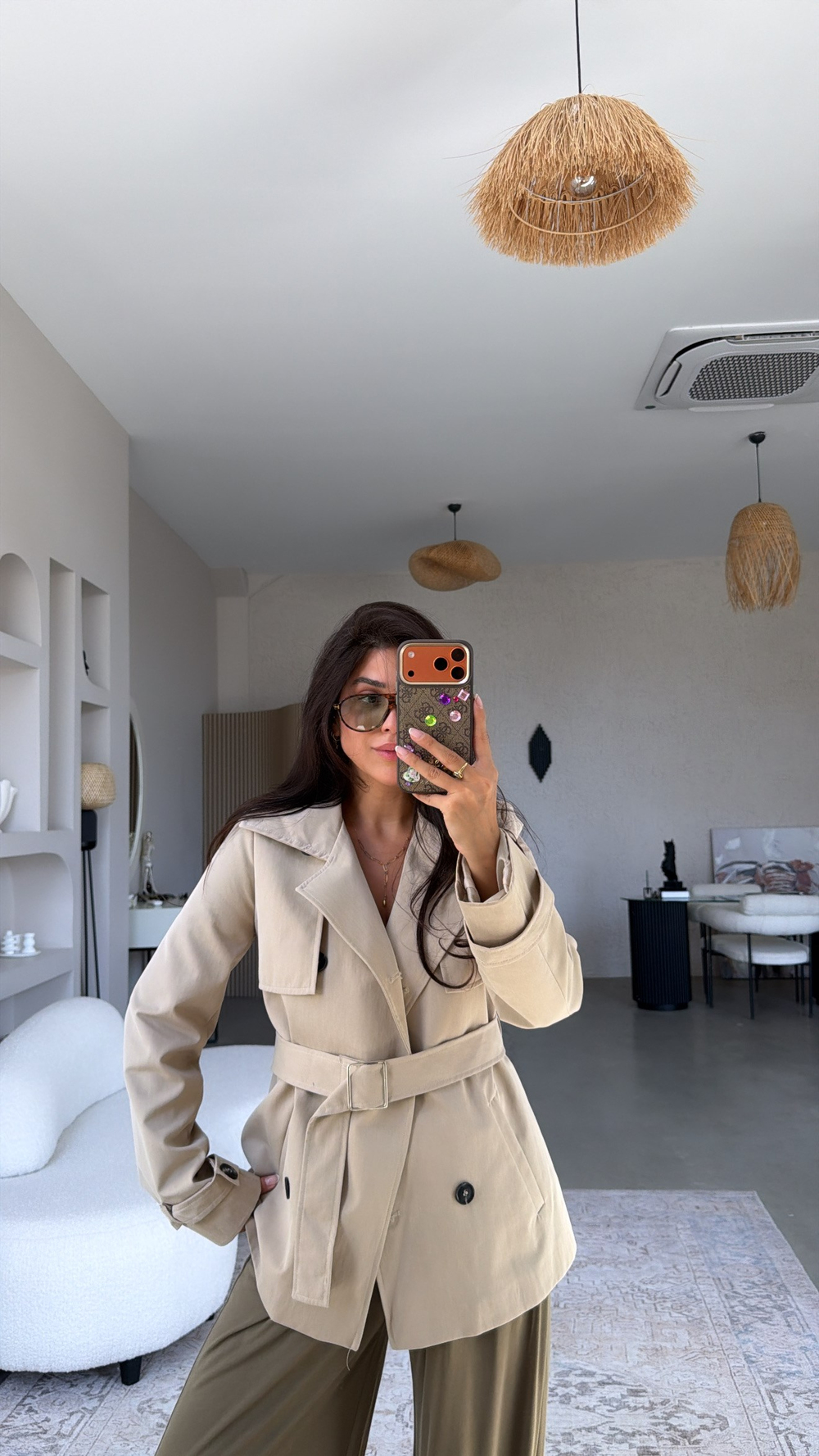 Taş Rengi Kemerli HT Premium Trençkot
