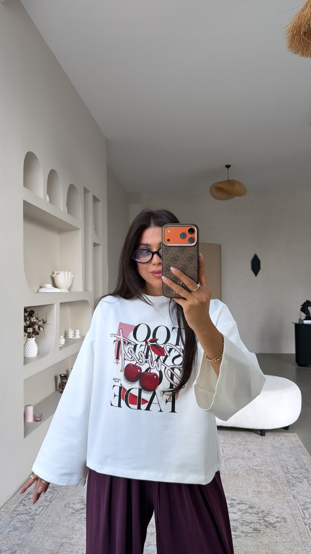 Too Sweet Taşlı Vişneli Sweatshirt