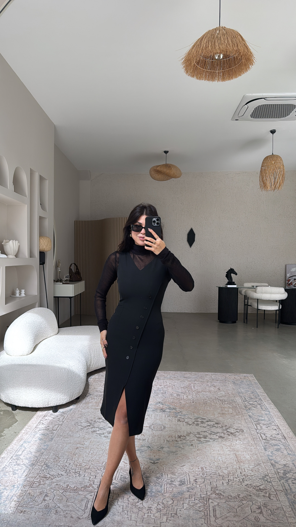 Transparan Bluz Ve Krep Elbise İkili Premium Takım
