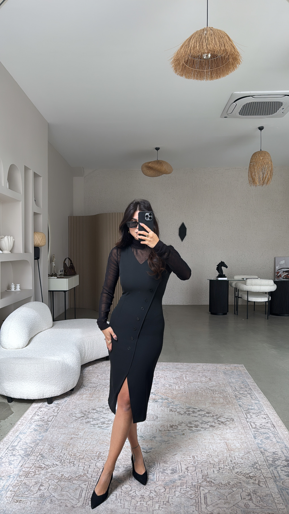 Transparan Bluz Ve Krep Elbise İkili Premium Takım