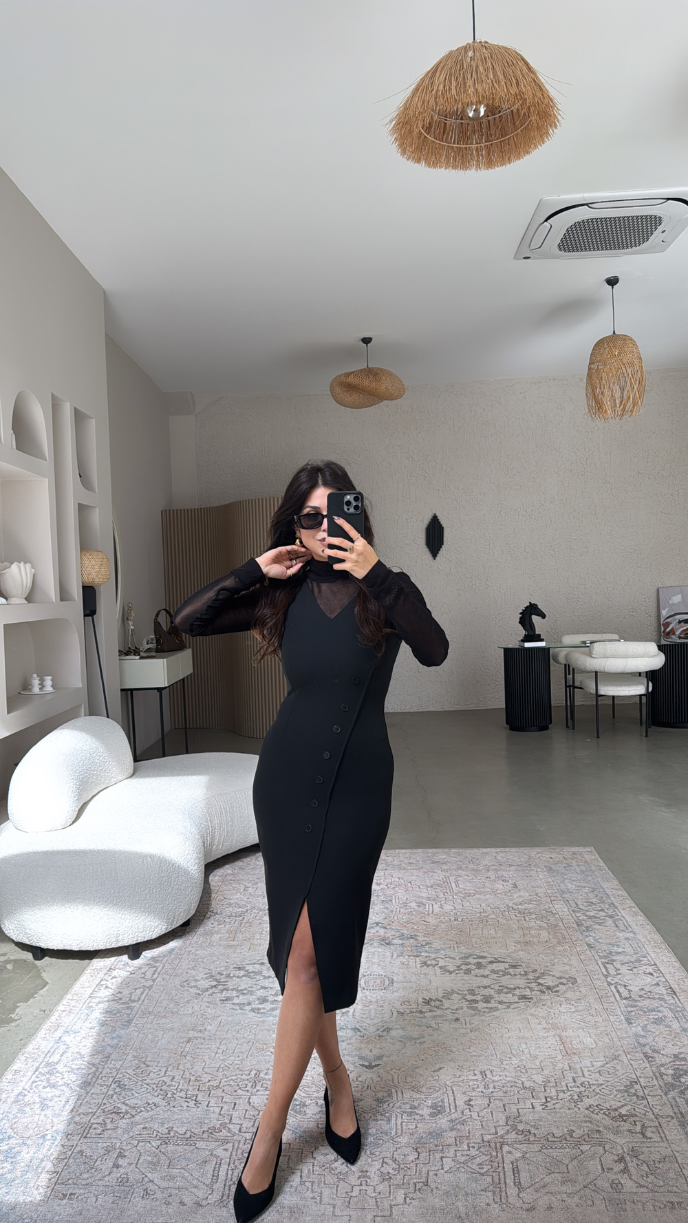 Transparan Bluz Ve Krep Elbise İkili Premium Takım