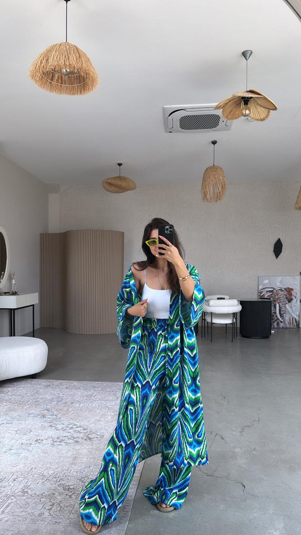 Turkuaz Juna Kimono Pantolon Takım