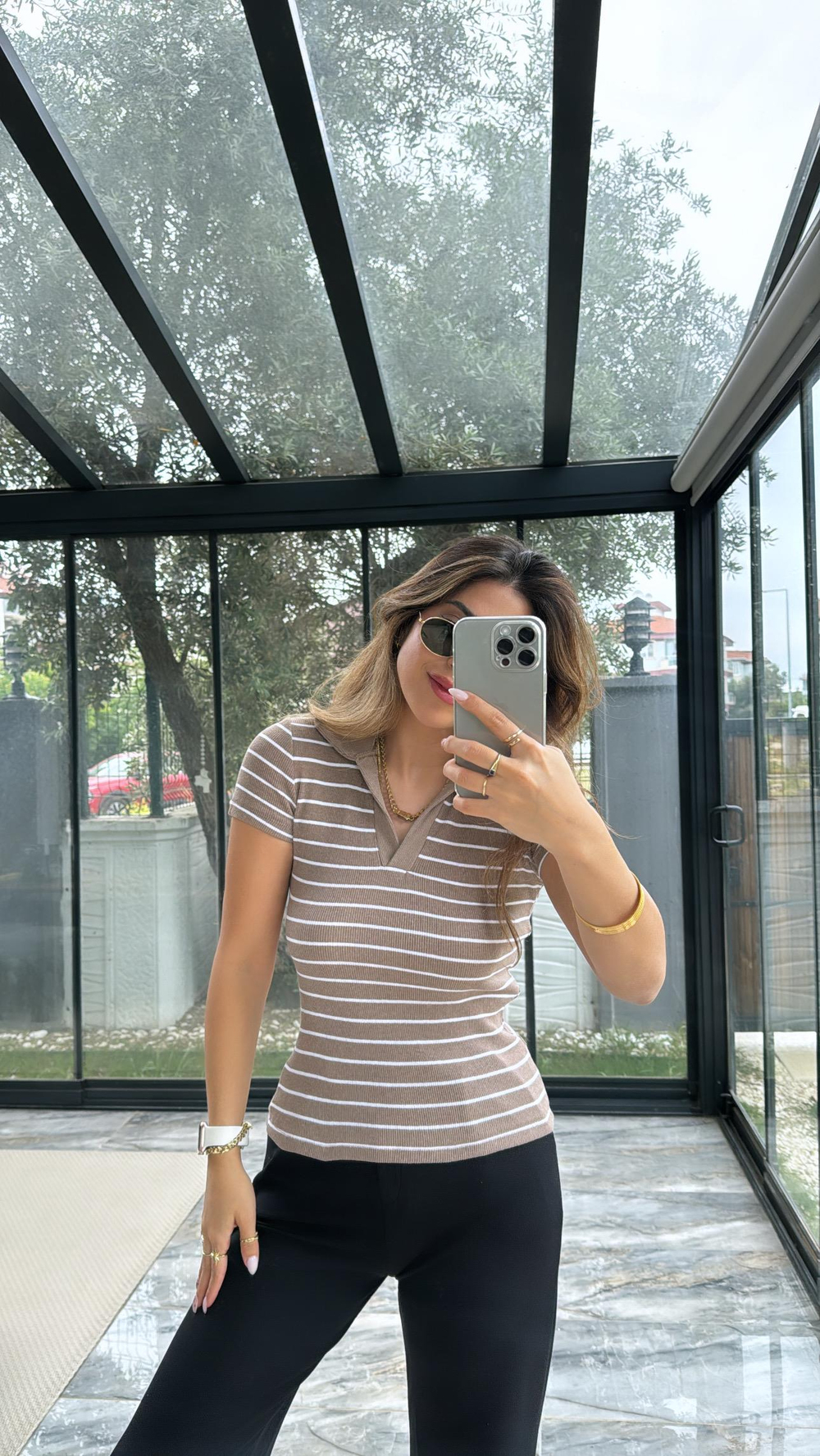 Vizon Çizgili Yakalı Ribana Tshirt