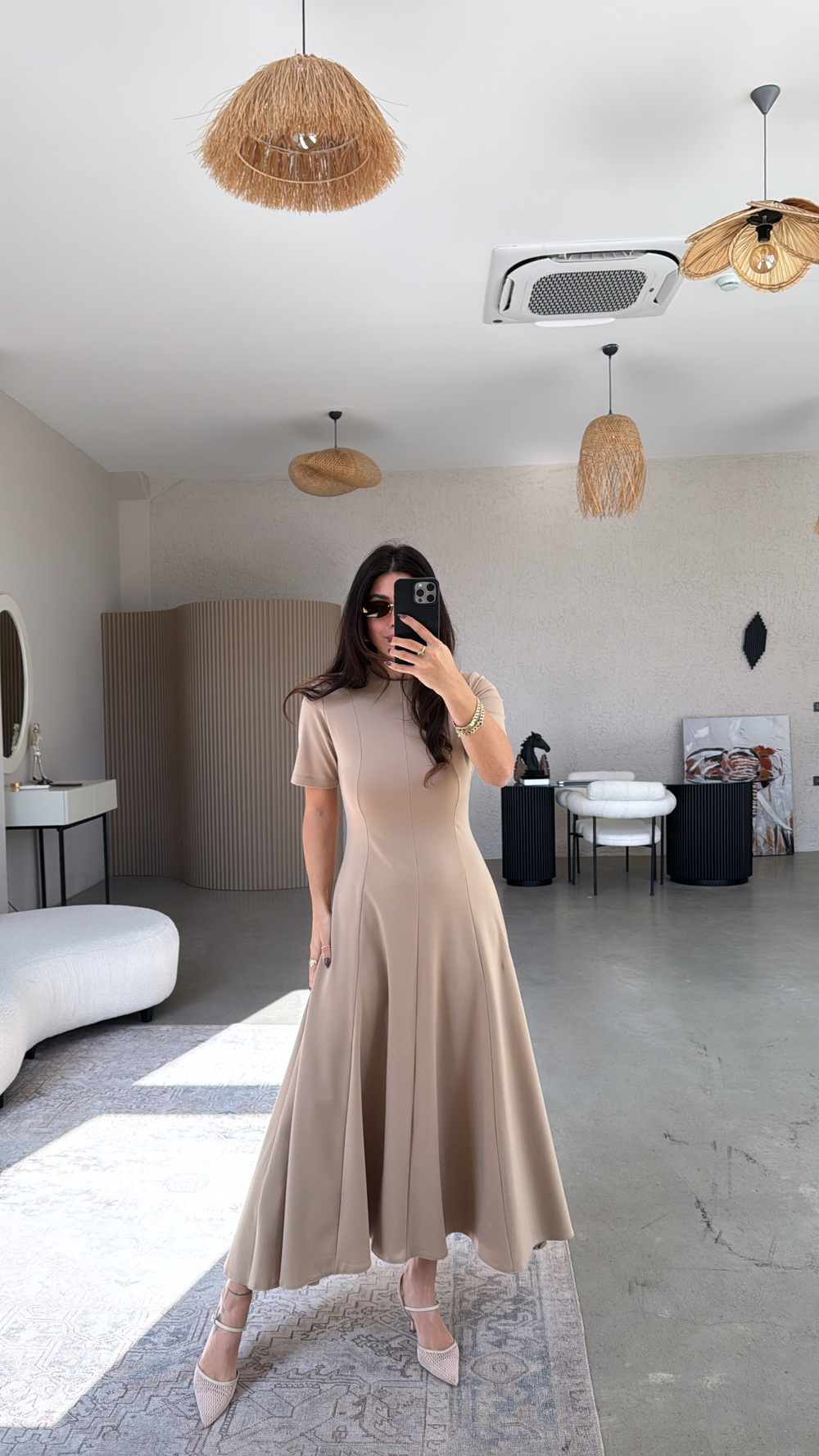 Vizon Parçalı Massi Model Maxi Elbise