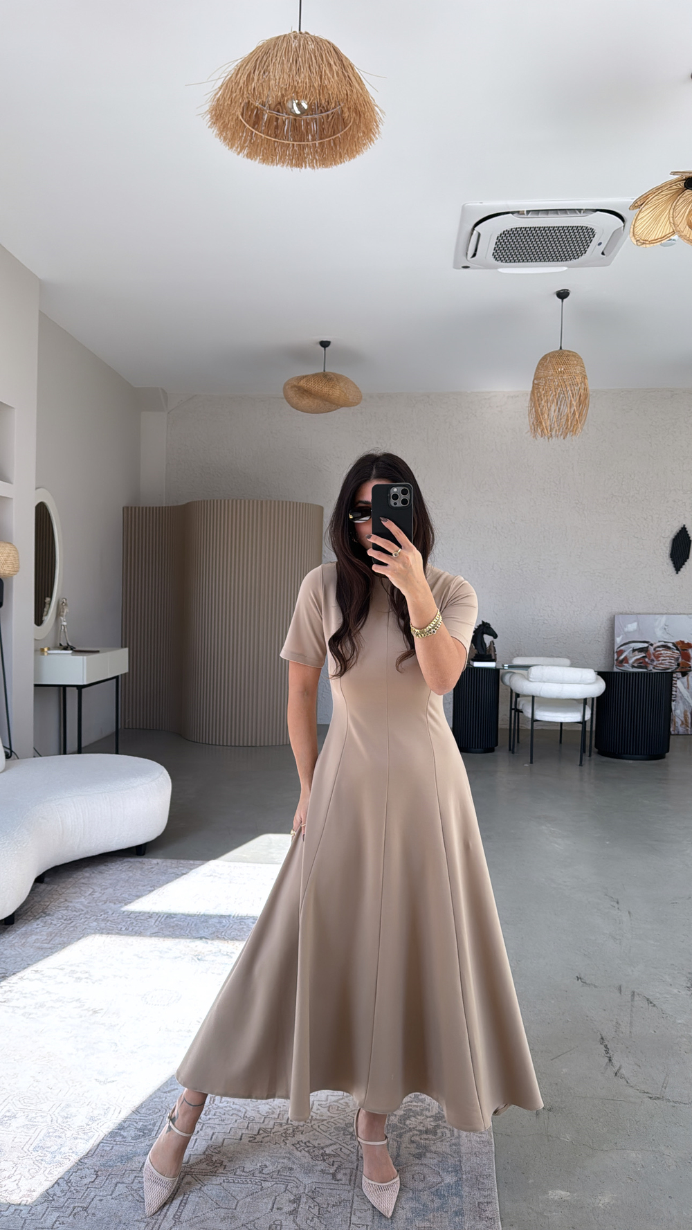 Vizon Parçalı Massi Model Maxi Elbise