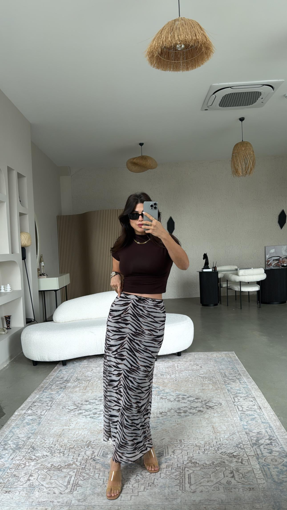 Zebra Desenli Likra Tül Astarlı Etek