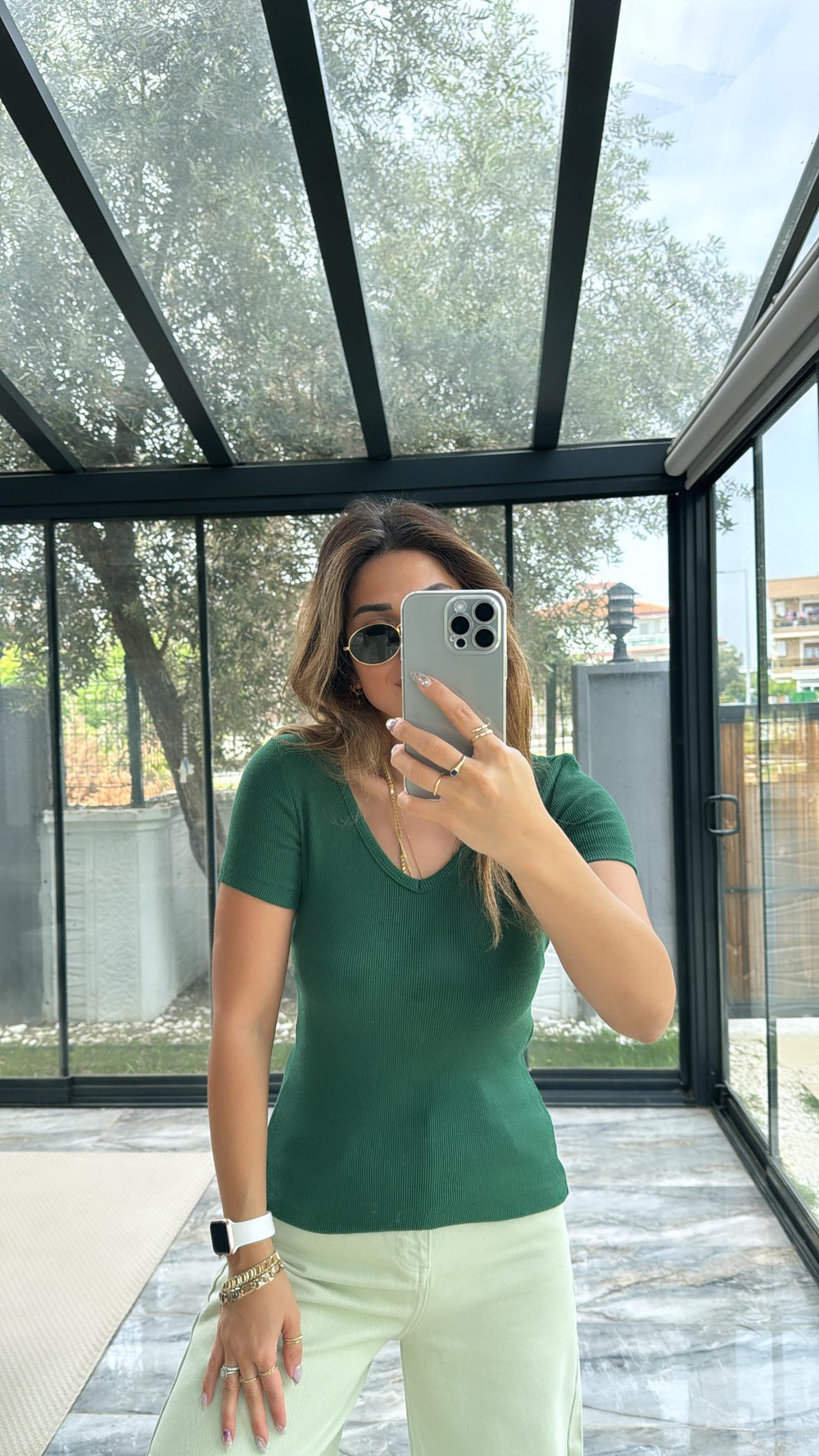 Zümrüt V Yaka Ribana Bluz
