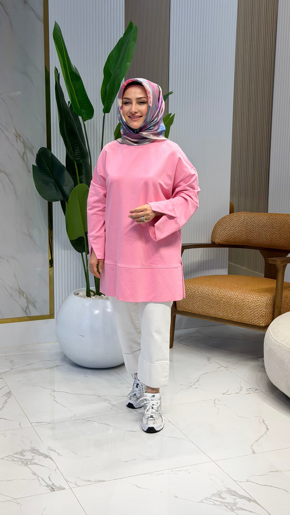  KOL DETAYLI TUNİK PEMBE - 20735