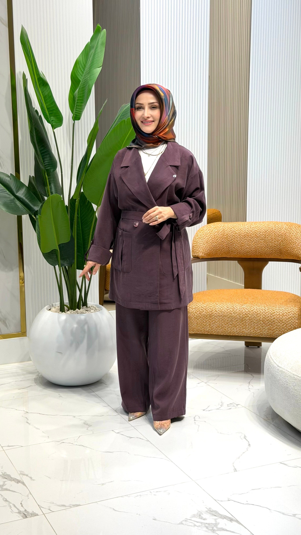 ARMİNE KRUVAZE CEKETLİ PANTOLONLU TAKIM MÜRDÜM 26YTD6113