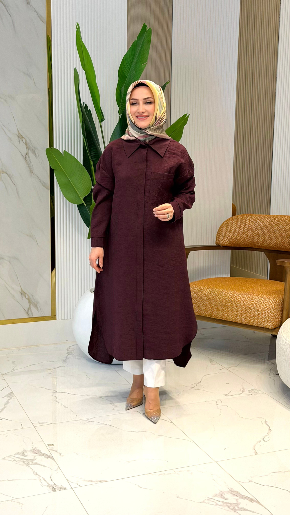 Armine Trend 26YT419 Cep D Toka Uzun Boy Tunik - Bordo