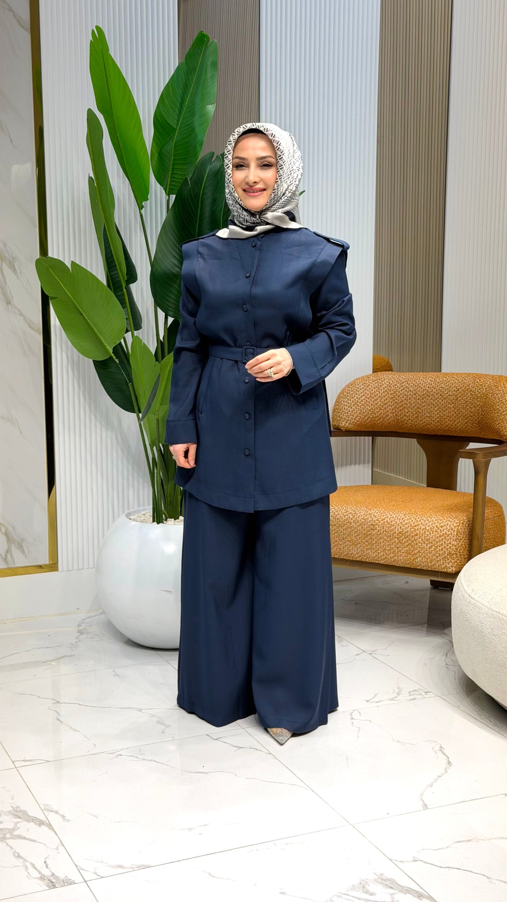 ARMİNE TREND 26YT636 KEMER DETAY PANTOLONLU TAKIM - LACİVERT