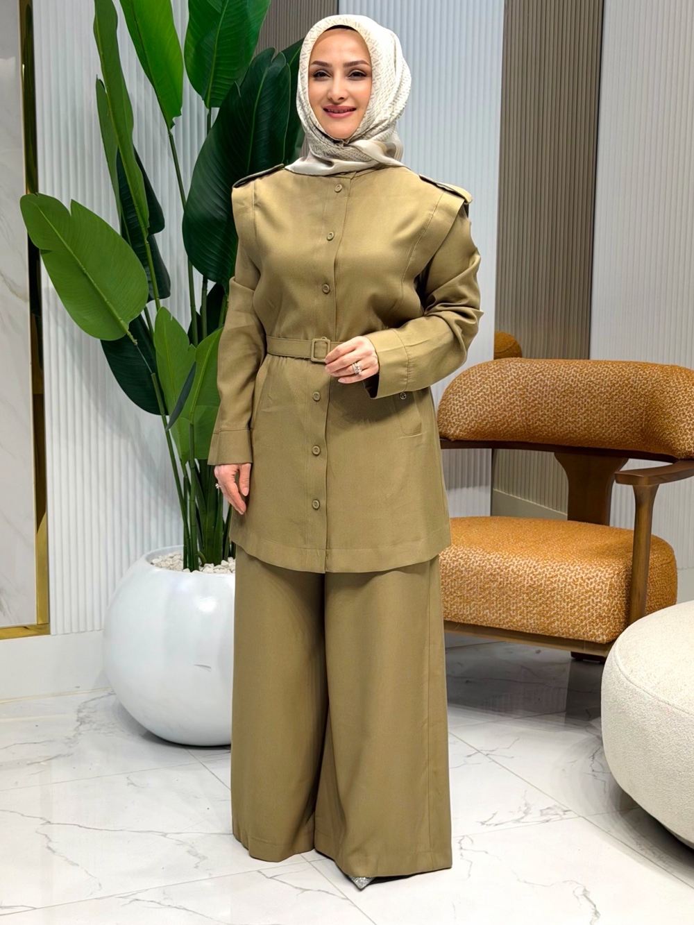 ARMİNE TREND 26YT636 KEMER DETAY PANTOLONLU TAKIM - YEŞİL