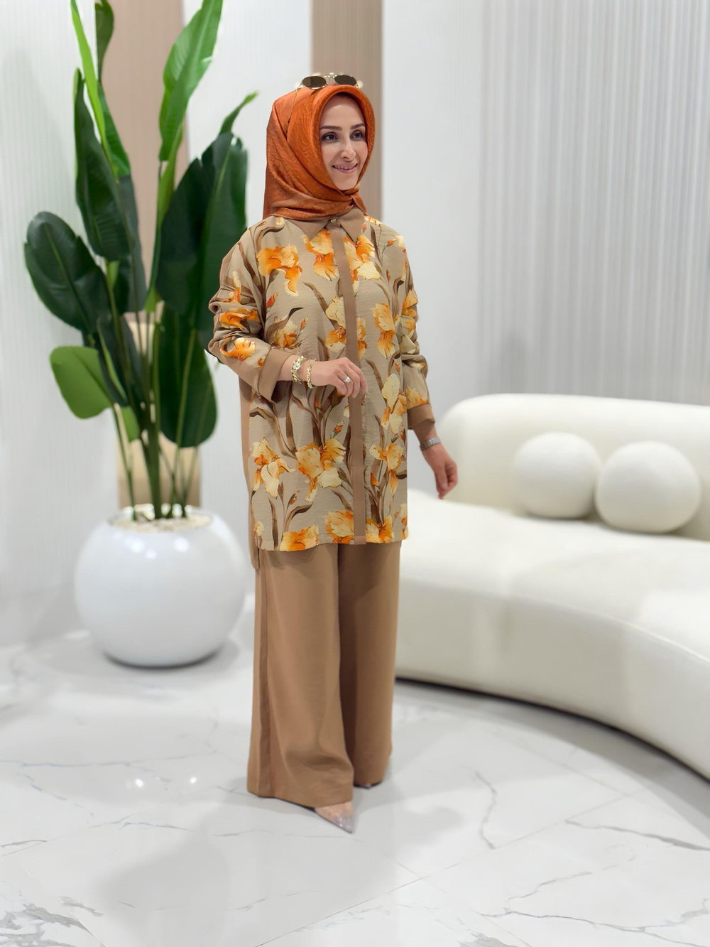 ARMİNE TREND ÇİÇEK BASKILI PANTOLONLU TAKIM- 25YT676