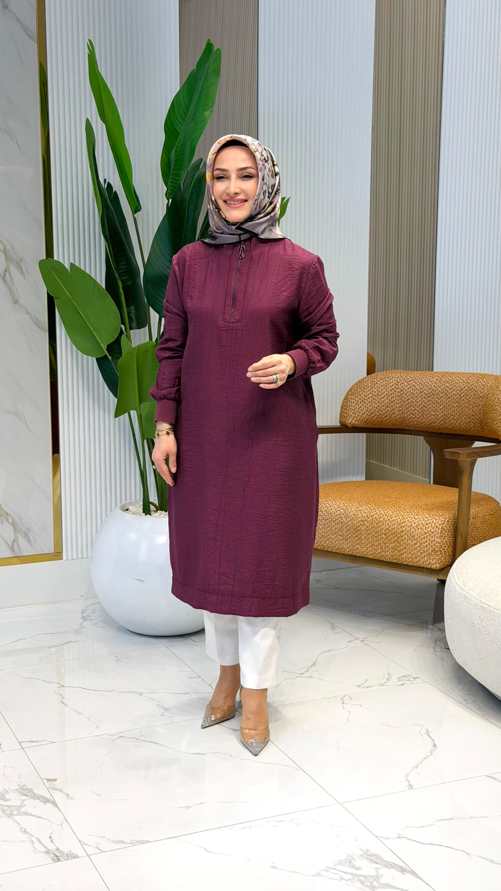 ARMİNE TREND ÇİLEK KUMAŞ YARIM FERMUARLI TUNİK BORDO- 26YT462
