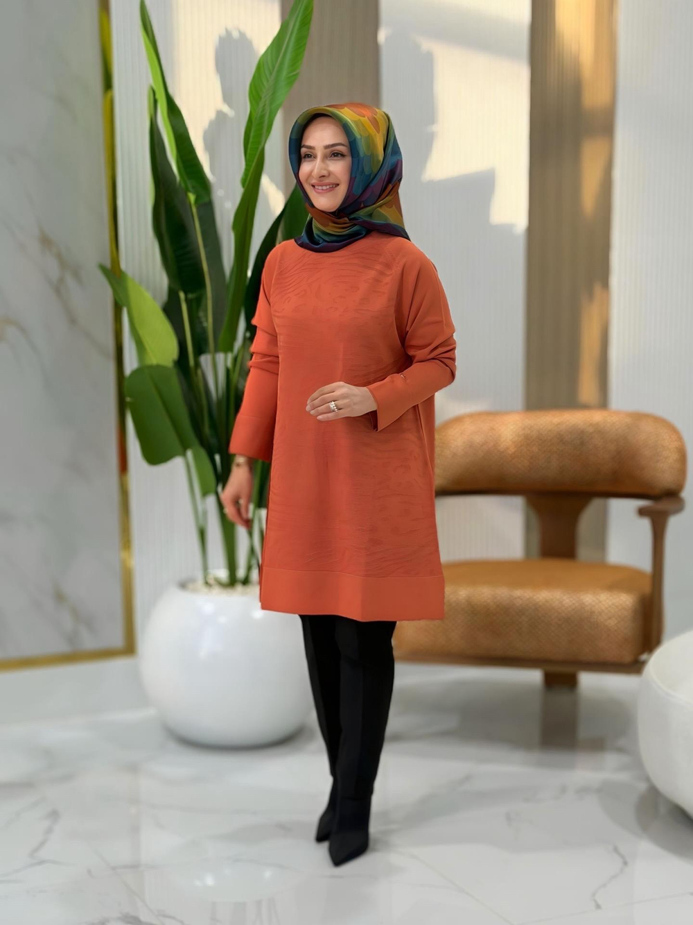 ARMİNE TREND KENDİNDEN DESENLİ TUNİK ŞEFTALİ- 25YTD4114