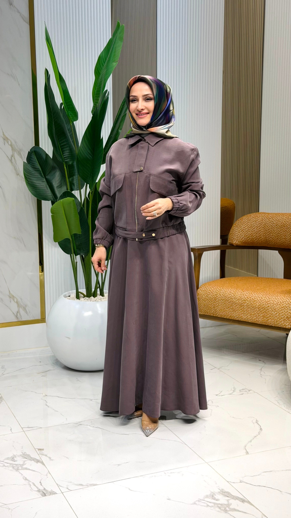 ARMİNE TREND KISA CEKETLİ ETEKLİ TAKIM KAHVERENGİ- 26YT650