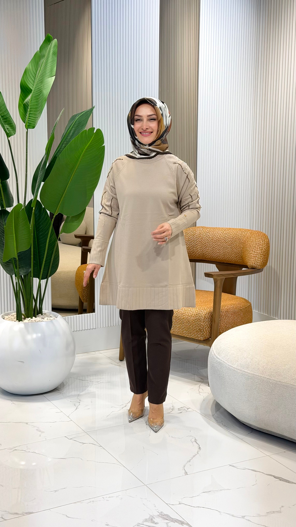 ARMİNE TREND KOL TAŞ İŞLEMELİ MERSERİZE TUNİK 26KTD414 - TAŞ