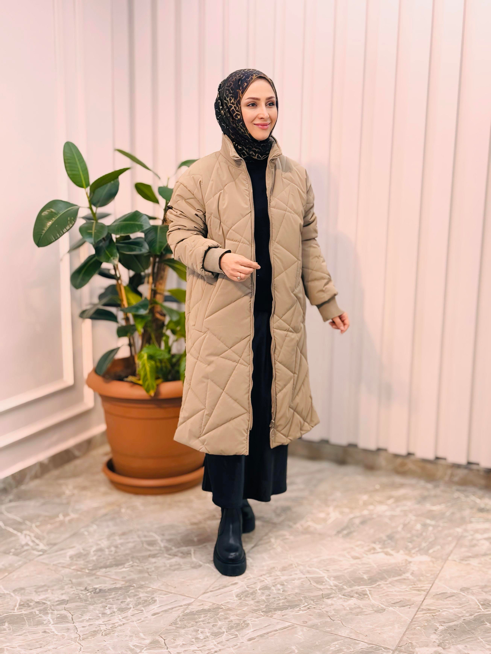 ARMİNE TREND Kolları Ribanalı Kapitone Detaylı Mont-Bej 24KT726
