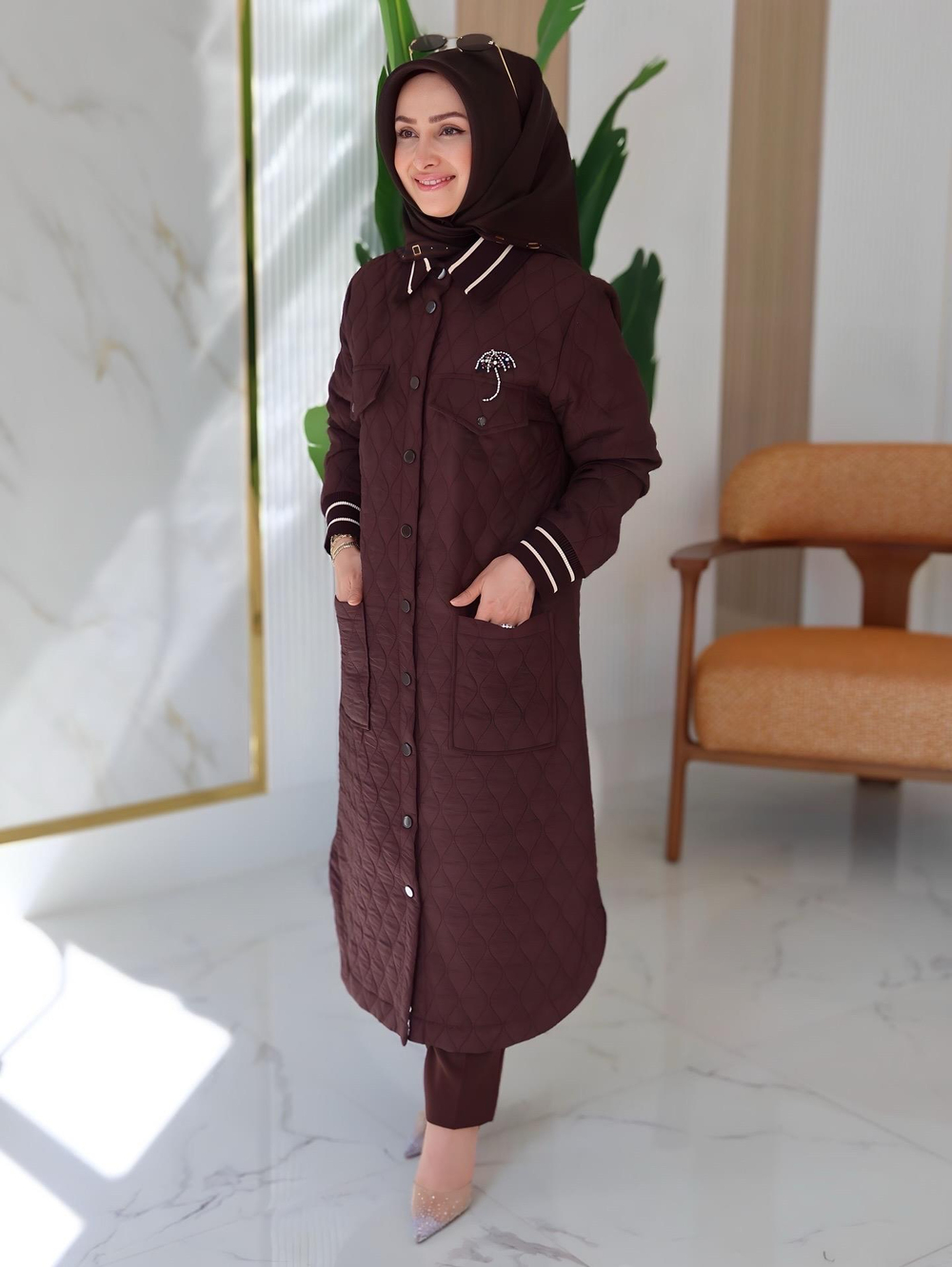 ÇİZGİLİ TRİKO DETAYLI KAPİTONE KABAN- KBN.1674.01