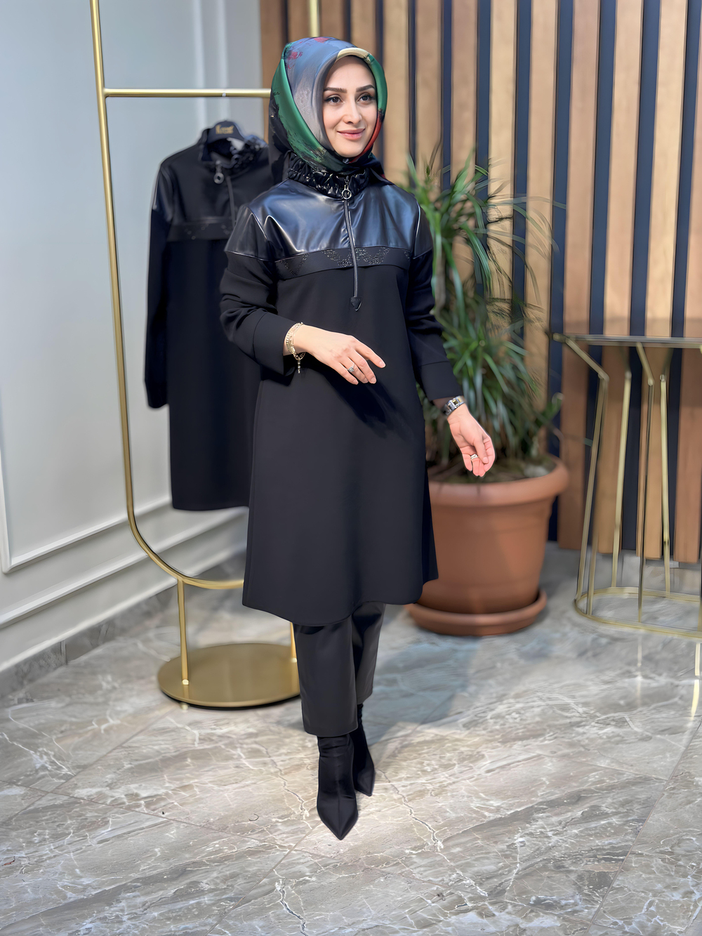 DERİ KOMBİNLİ TUNİK-A1239