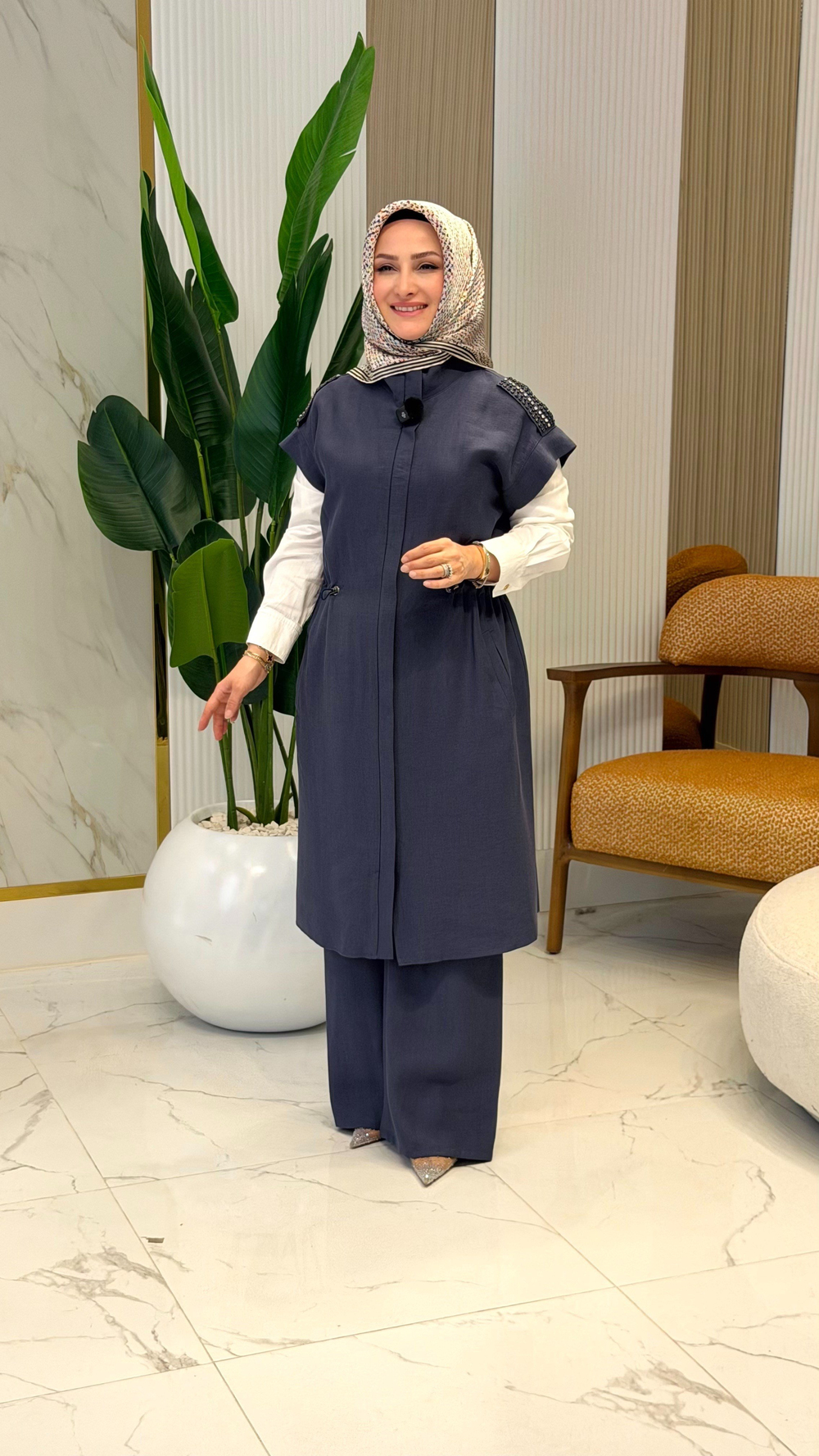 HAYA APOLETLİ YELEKLİ TAKIM İNDİGO -1731