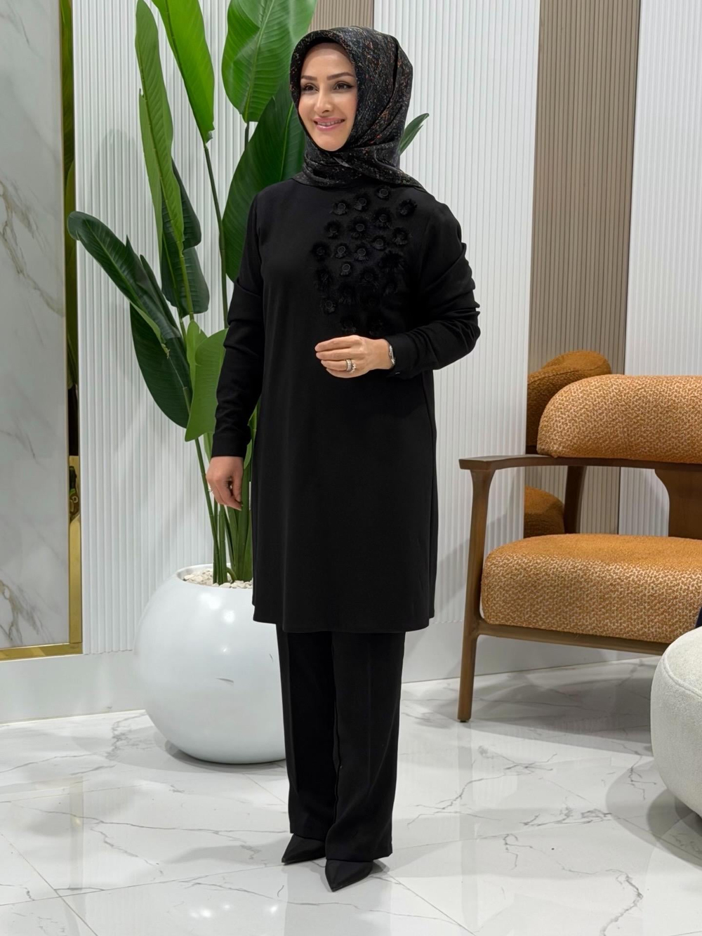 HAYA PÜSKÜL DETAYLI TUNİK SİYAH- 1662