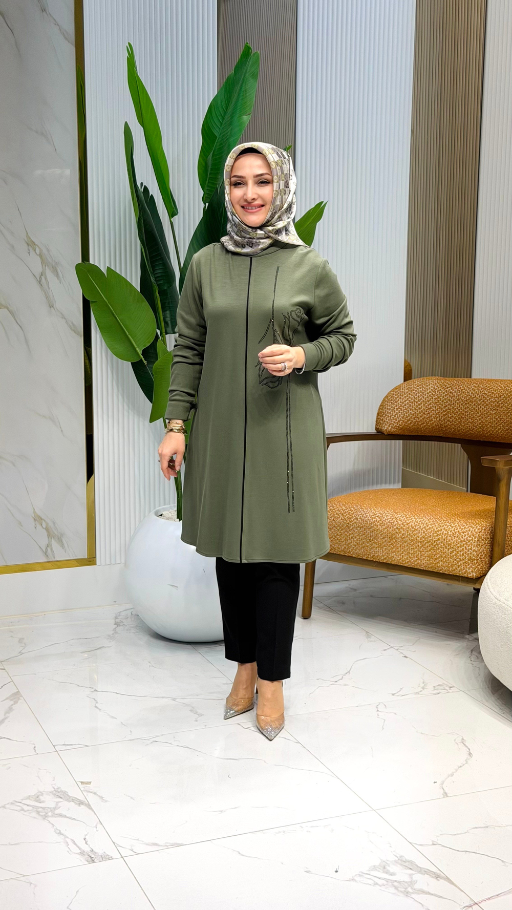 HAYA YAKA TAŞLI BİYELİ TUNİK A1618 HAKİ