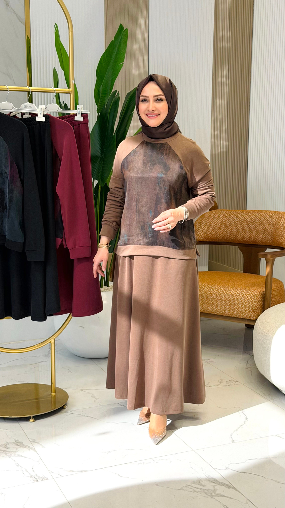 KADO KUPRA DETAYLI ETEKLİ TAKIM KAHVE-262924