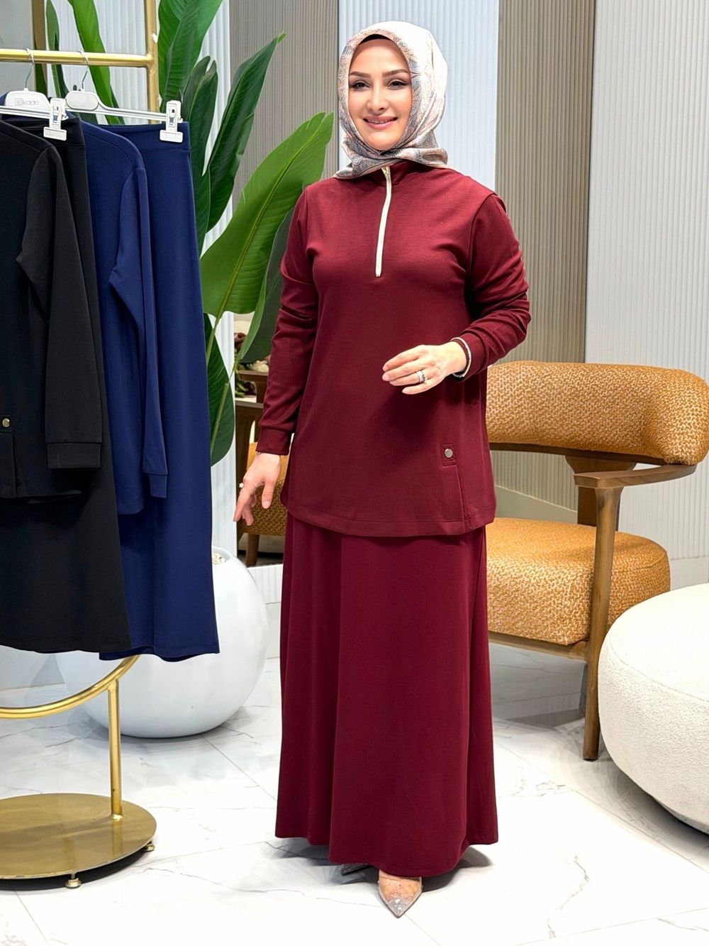 KADO ÖN FERMUAR DETAYLI ETEKLİ TAKIM BORDO- 257392