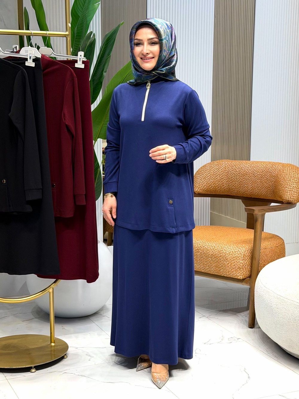 KADO ÖN FERMUAR DETAYLI ETEKLİ TAKIM LACİVERT- 257392