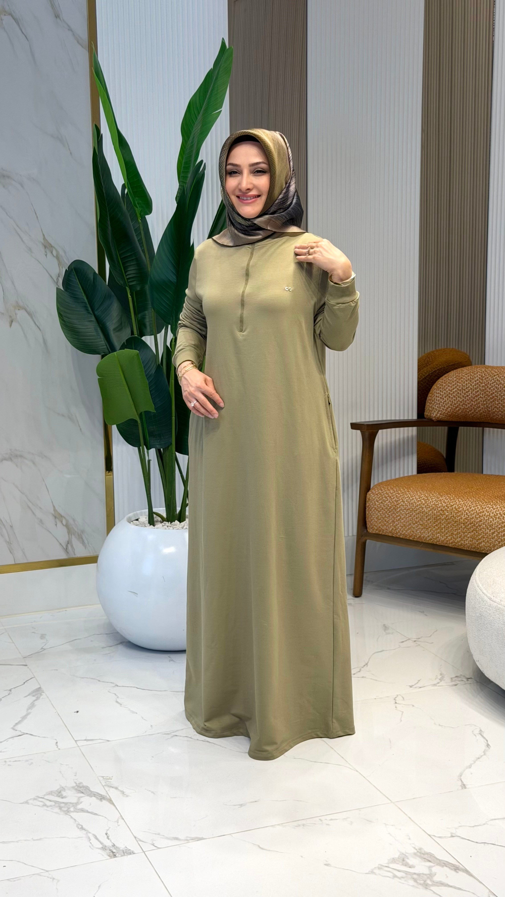KADO ÖNÜ YARIM FERMUARLI RİBANALI CEPLİ ELBİSE 257324 - HAKİ