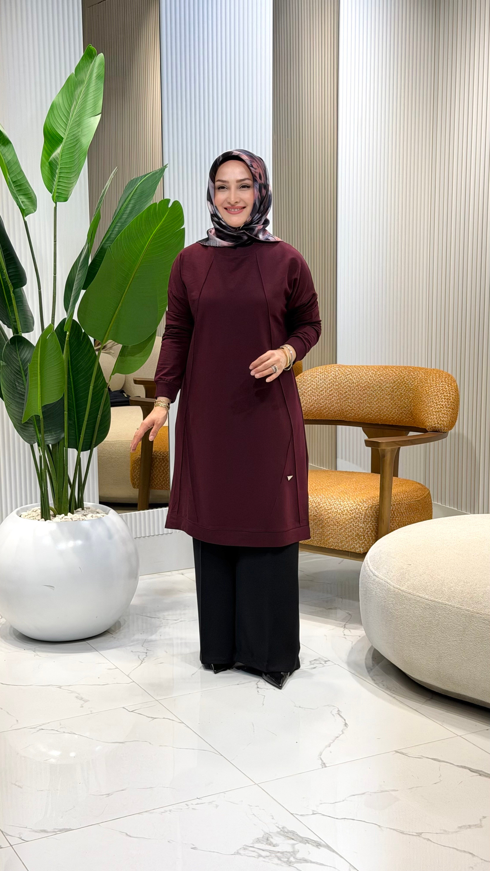 KADO YAKA VE KOL RİBANALI NERVÜRLÜ TUNİK BORDO- 268476