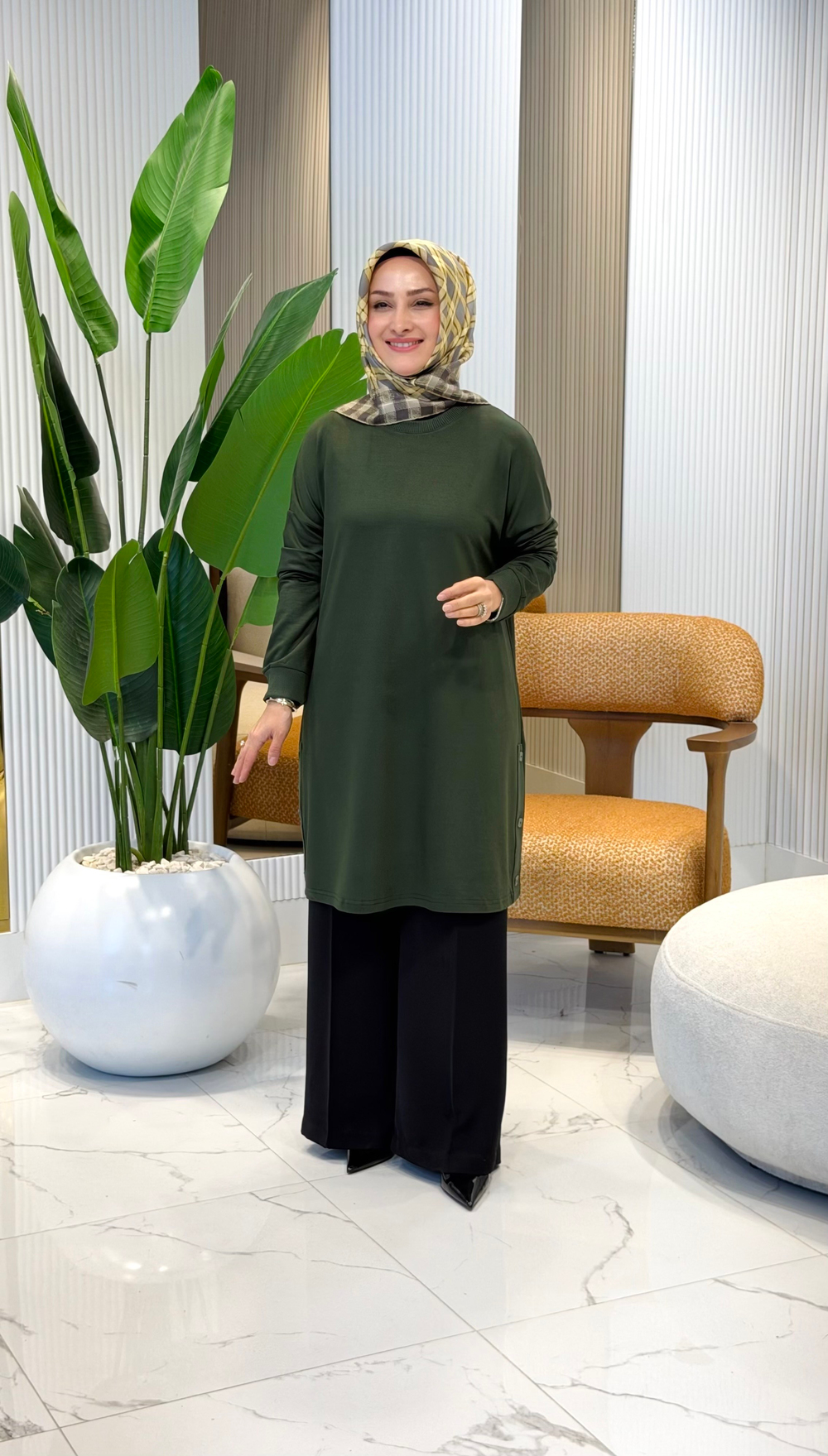 KADO YANLARI DÜĞMELİ TUNİK HAKİ- 268492