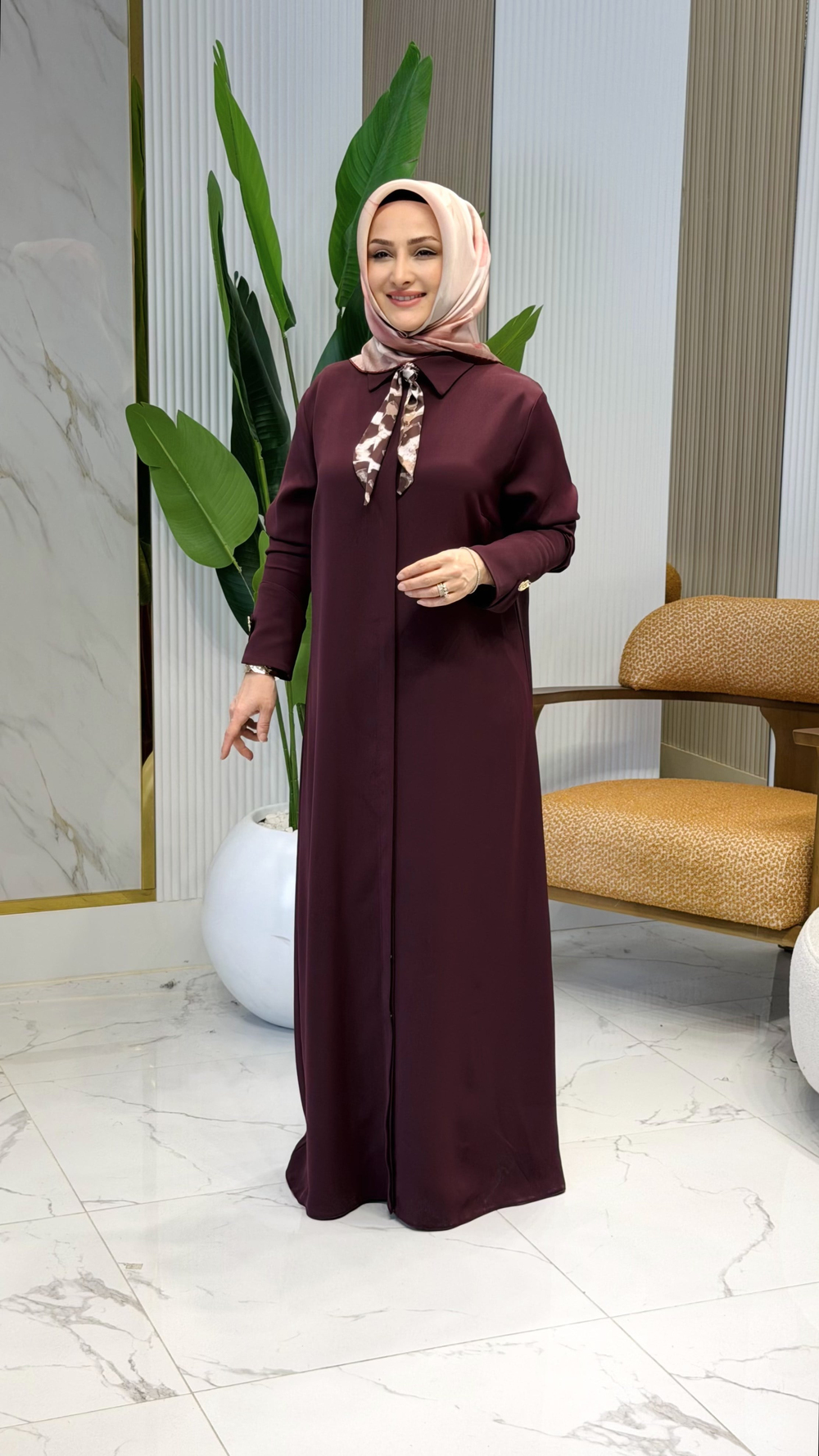 NAR-I AŞK FULARLI UZUN TUNİK 1085 - MÜRDÜM
