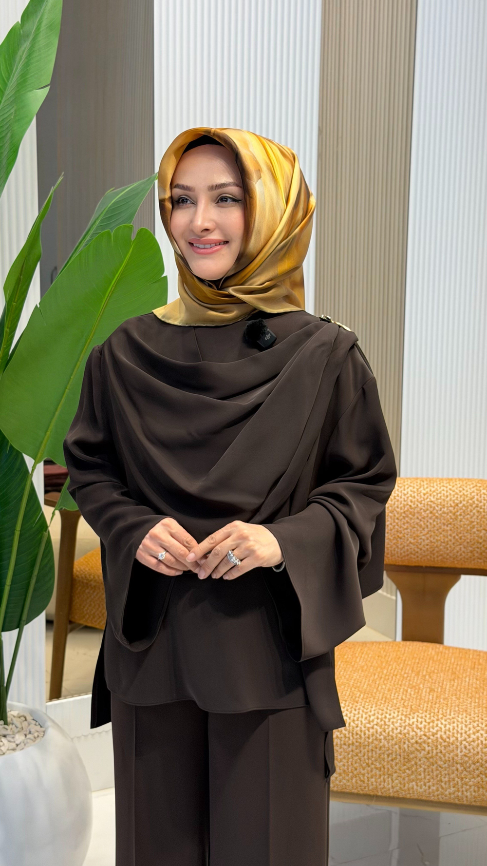 ŞAL YAKA TUNİK KAHVE T1043