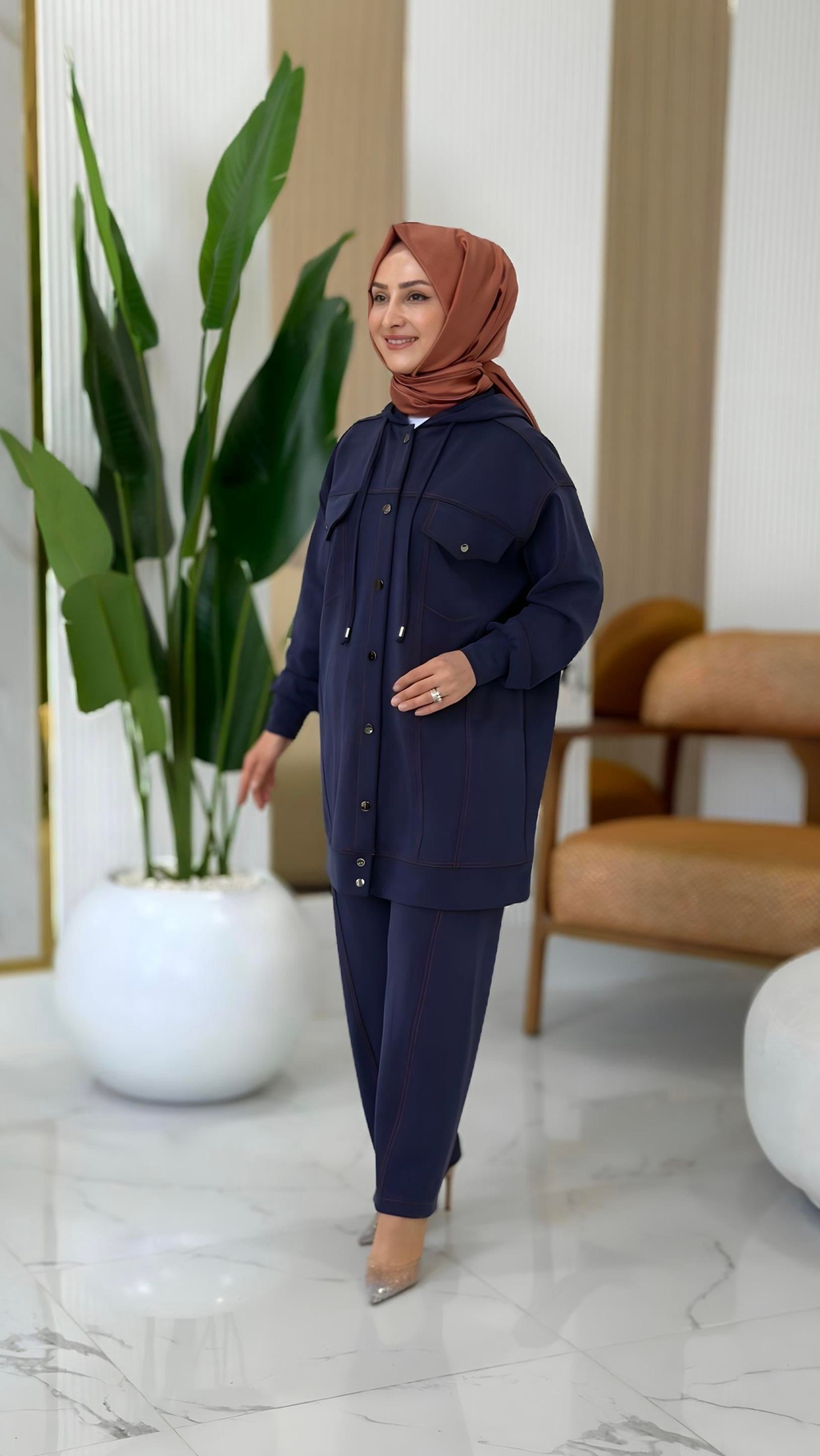 SPOR DİKİŞLİ PANTOLONLU İKİLİ TAKIM LACİVERT- 5039.01