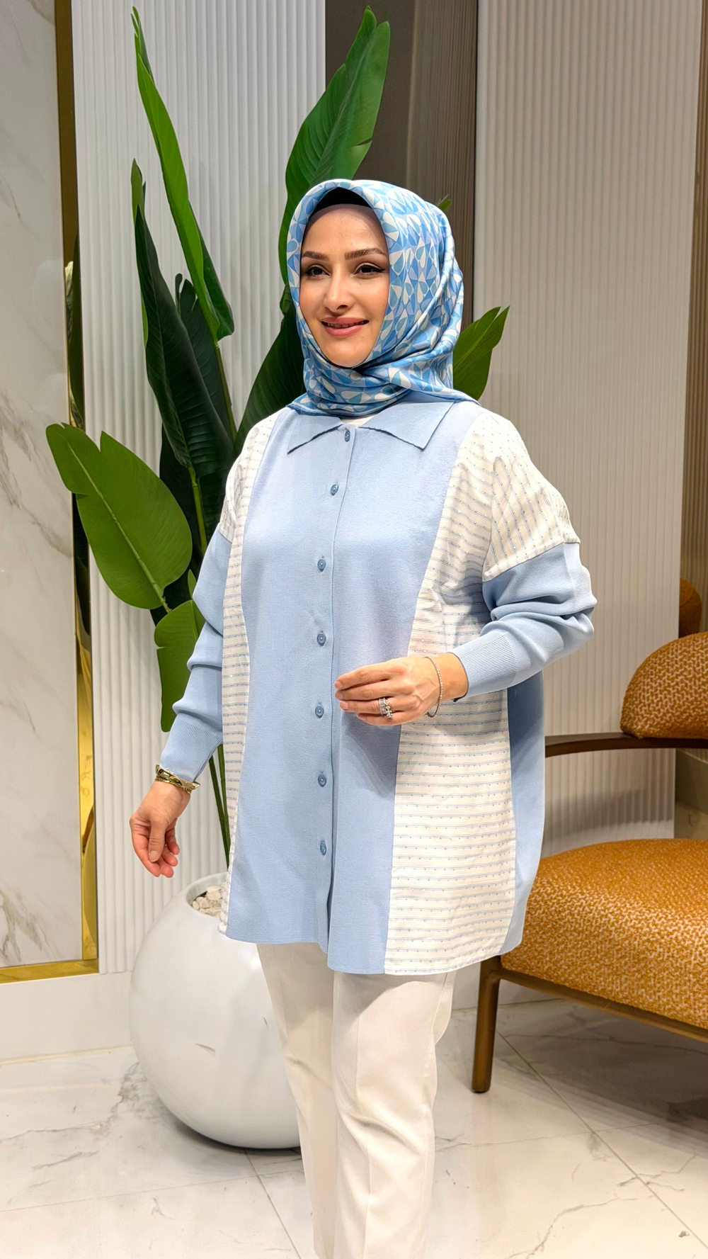 TIĞ TRİKO 22148 ÇİZGİ DESENLİ TAŞLI TUNİK MAVİ-22148.01