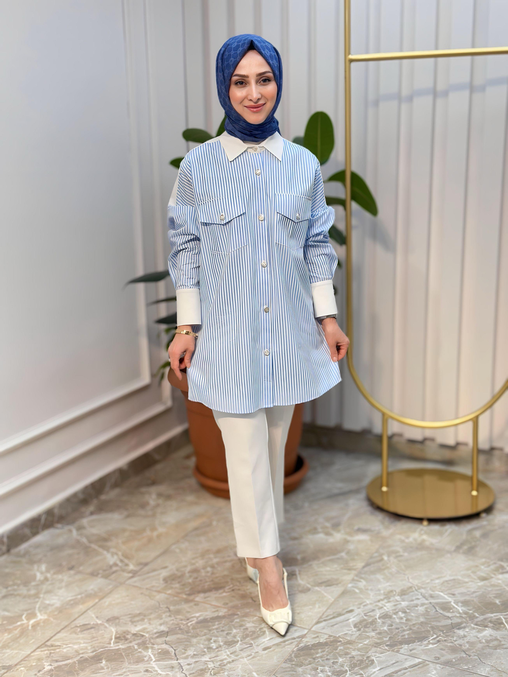 TIĞ TRİKO ÇİZGİLİ BLEZIR DÜĞMELİ TUNİK -1003